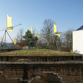 Susumu Shingu 

Wind Caravan, 2000 (détail)
Groupe de 21 sculptures
Acier, fibre de carbone, toile en polyester
526 x ø 600 cm et 590 x ø 760 cm
Courtesy l'artiste et Galerie Jeanne Bucher Jaeger

Vue de l'installation dans le Park Dräi Eechelen, Mudam Luxembourg, 2018, © Susumu Shingu
Mudam Luxembourg, Ieoh Ming Pei Architect Design
