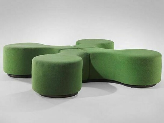 Joseph Andre Motte, Trêfle Banquette, 1975, Foam and fabric over tubular metal base, 15.75 H x 94.49 x 94.49 inches, 40 H x 240 x 240 cm. Public Commission, Rouen City Hall