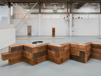 Carl Andre, Exhibition view. Courtesy of Moca