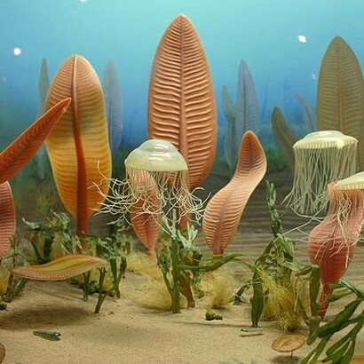 Diorama della fauna marina del periodo Ediacarano esposto allo Smithsonian Institution, Washington, D.C., USA