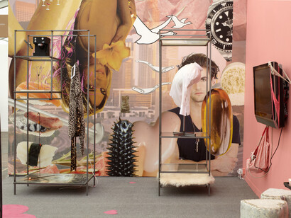 Ed Fornieles, Characterdate, 2012, Installation view, Frame, Frieze Art Fair London. © the artist, courtesy Carlos/Ishikawa, London