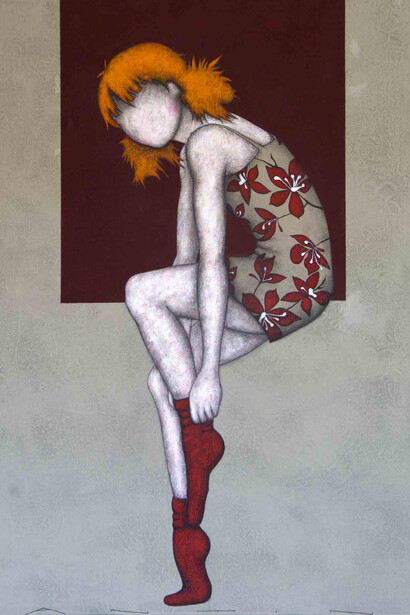 RvB Arts_FANTINI_Fiori in rosso_tecnica mista su tela_120 x 100 cm