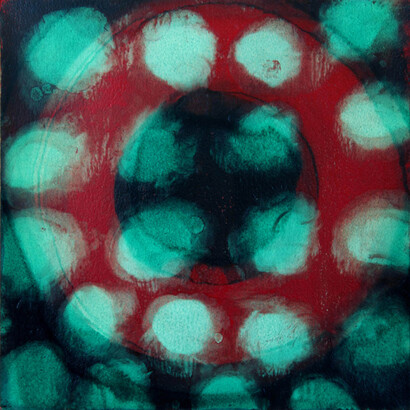 Marylyn Dintenfass, Oculus 8, Oil on paper, 15 x 15 inches