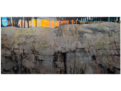 Mohammed Sami, Refugee Camp, 2022, mixed media on linen, 114 1/8x216 1/2 inches (290x550 cm), photo by Ben Westoby, © Mohammed Sami. Courtesy of the artist, Luhring Augustine, New York, and Modern Art, London