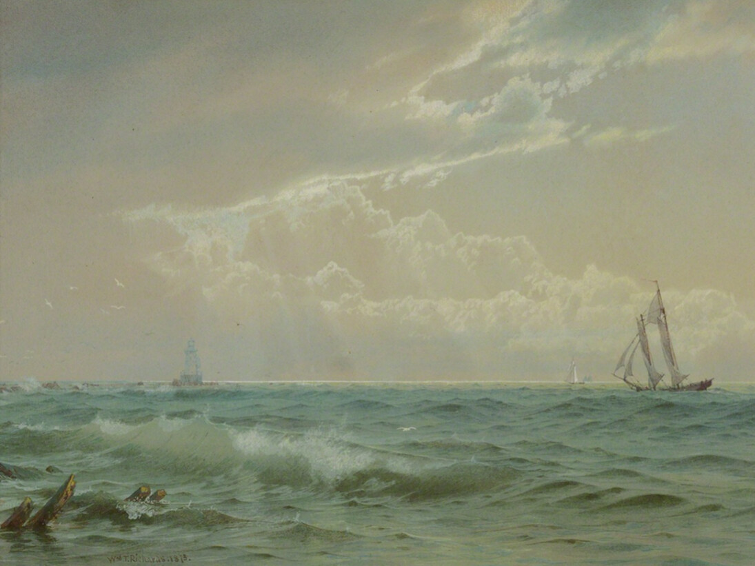 William Trost Richards, Coastal Scene with Sailboats, 1875.Courtesy of Questroyal Fine Art