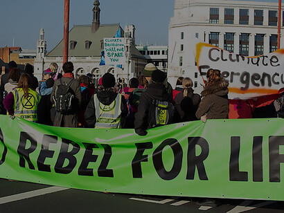 Extinction Rebellion protest at Tower Hill in London on November 23, 2018