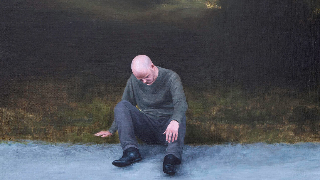 Patrick Redmond, Untitled (Seated figure), oil on canvas, mounted on panel, 48 x 63 cm
