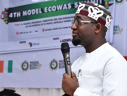 Prince Usman Akanbi Hamzat speaking at Model Ecowas Summit 2021