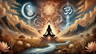 A serene mystical scene inspired by the spiritual principles of Tantra, blending elements of the divine union of Shakti and Shiva