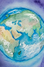 Illustrazione del pianeta Terra: "La Terra non appartiene all’essere umano, è l’essere umano che appartiene alla Terra"