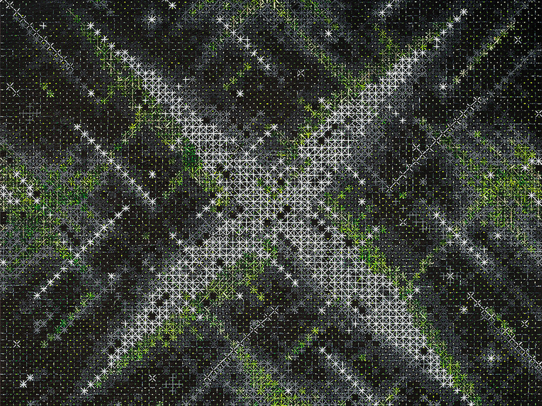 Ding Yi, Appearance of Crosses 2016-7, 2016 Signed and dated on verso. Mixed media on basswood, 240 x 240 cm. Courtesy Timothy Taylor Photo: Ding Yi Art Studio
