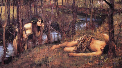 A water nymph (Naiad) approaches the sleeping Hylas, by John William Waterhouse, 1893
