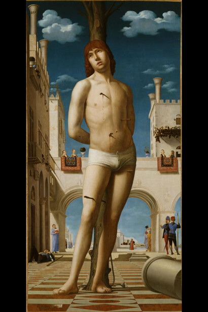 Saint Sebastian, 1478–79, Antonello da Messina, oil on canvas transferred from panel. Gemäldegalerie Alte Meister, Staatliche Kunstsammlungen Dresden. Photo: bpk Bildagentur / Gemaeldegalerie Alte Meister / Elke Estel/Hans-Peter Klut / Art Resource, NY