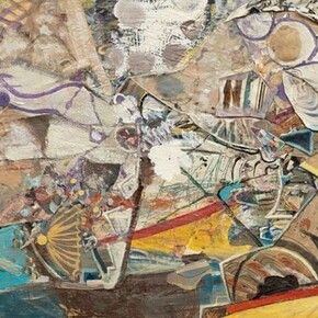 Katy Moran, Rock Face with a Face, 2013, collage and acrylic on canvas, 38 x 46 cm
15 x 18 1/8 ins, Courtesy Stuart Shave/Modern Art, London