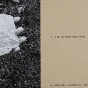 Helen Mirra, 3nd walking comma, 2 October, Cortina 2013 black and white photo and text 28×43 cm