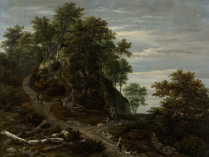 Jacob Isaacksz. van Ruisdael, Hilly and wooded landscape with falconer and horseman, mid 1650s. Mit freundlicher genehmigung des DomQuartier Museums