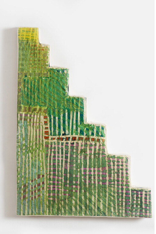 Meg Lipke, Green Stair, Fabric dye and batik on muslin over batting, 31 x 26 x 2 inches
2014



