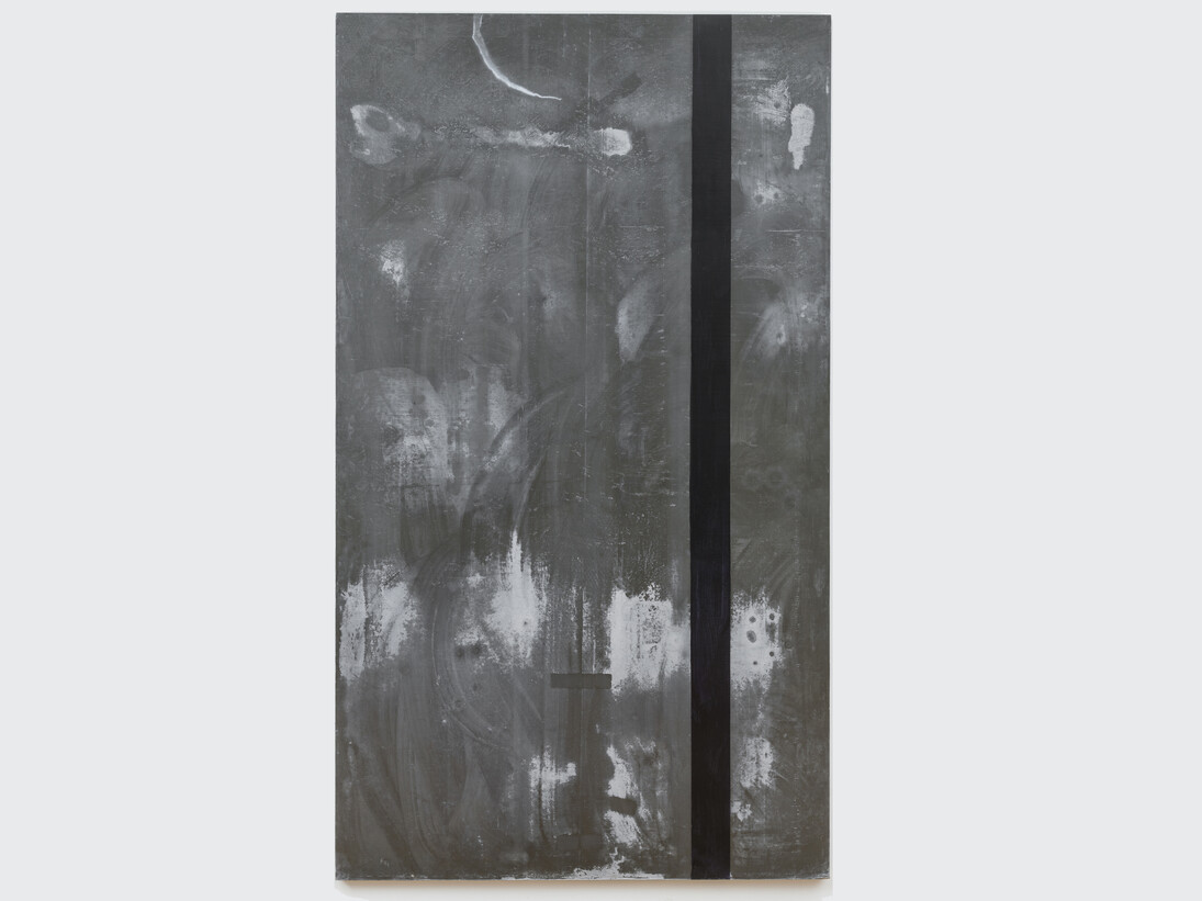 Günther Förg, Untitled III, 1990, Acrylic on lead, 110.24 x 62.99 inches, 280 x 160 cm © Estate of Günther Förg. Courtesy Skarstedt, New York