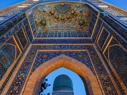 Mezquita Bibi Khanum en la región de Samarcanda, Uzbekistán