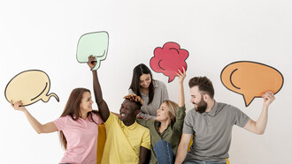 In a visual representation of the profound significance of communication, friends engage with each other, their meaningful gaze accompanied by a chat bubble, highlighting the essential role of interpersonal connection in fostering understanding and building strong relationships