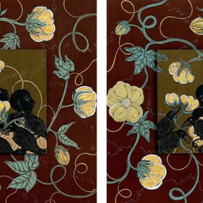 The Fields of Worth (diptych), 2015, ink, acrylic and gold leaf on museum board, 10 x 10 inches each.