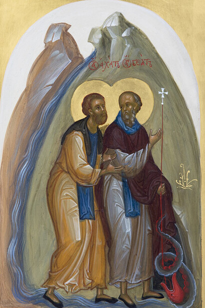 An Orthodox icon of the Venerable Saints Beatus and Achatus of Thun