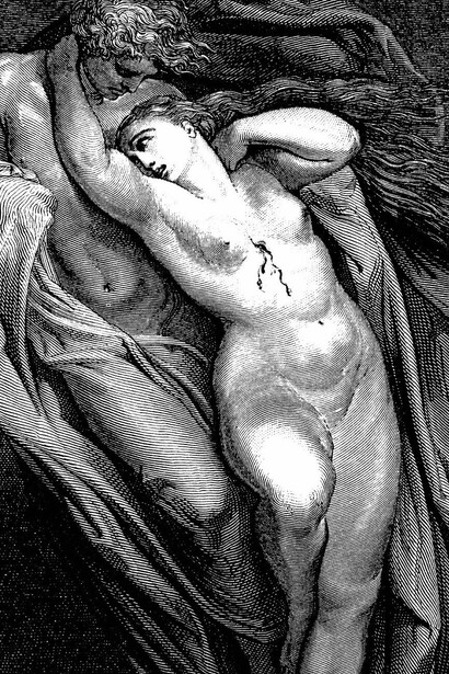 Grabado de Gustav Doré, representando el canto V de la "Divina Comedia"