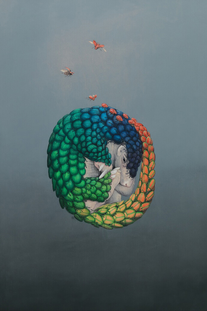 Tiffany Bozic, Beetles for Scales, Acrylic on maple panel, 2014, 28 x 22 inches