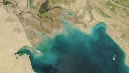 Northern Gulf region, showing (clockwise from bottom left) Kuwait, Iraq, and Iran