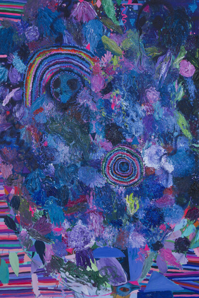 Beatrice Dreux
Flowers for Medea 2, 2015
Oil, spray, glitter on canvas
70.9 x 57.5 inches (180 x 146 cm)
Courtesy Smolka Contemporary & the artist

