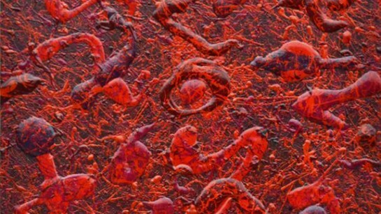 Gianfranco Bianchi, Pensando in Rosso, dripping con acrilico e smalto su tela, 50 x 50 x 3,5 cm, 2012 (dettaglio)