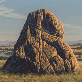 David Ligare, Landscape with owl (Athene noctua), 2024. Courtesy of Hirschl and Adler Gallery