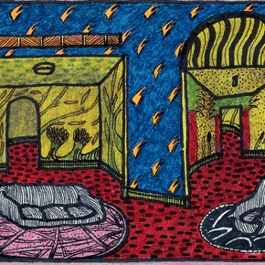 David Lynch, Untitled (drawing for an interior), undated, Pencil and felt-tip on paper, 7,6 x 12,7 cm, Collection of the Fondation Cartier pour l’art contemporain, Paris, © David Lynch, Exhibition Les Habitants, Fondation Cartier pour l’art contemporain, Paris, October 25, 2014 - February 22, 2015