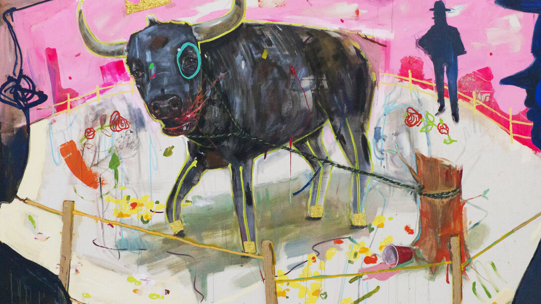Ally McIntyre, Moon Cries for Ferdinand, 2015, Acrylic, Spray Paint and Glitter on Canvas, 300 x 210 cm