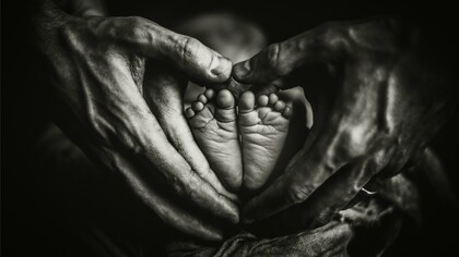 As mãos de dois adultos envolvem os pés de um bebê em formato de coração, simbolizando proteção, cuidado e a continuidade dos laços familiares. O artigo defende que a família deve permanecer como a principal fonte de orientação para as novas gerações. A transmissão de ensinamentos entre gerações é apontada como um dos pilares para a construção de lares duradouros. A transmissão de ensinamentos entre gerações é apontada como um dos pilares para a construção de lares duradouros