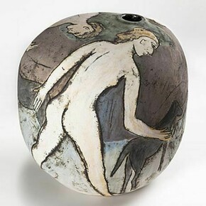 Nancy Baldwin and Gordon Baldwin, Sea Bathers and Dog, white clay, pigment, glaze