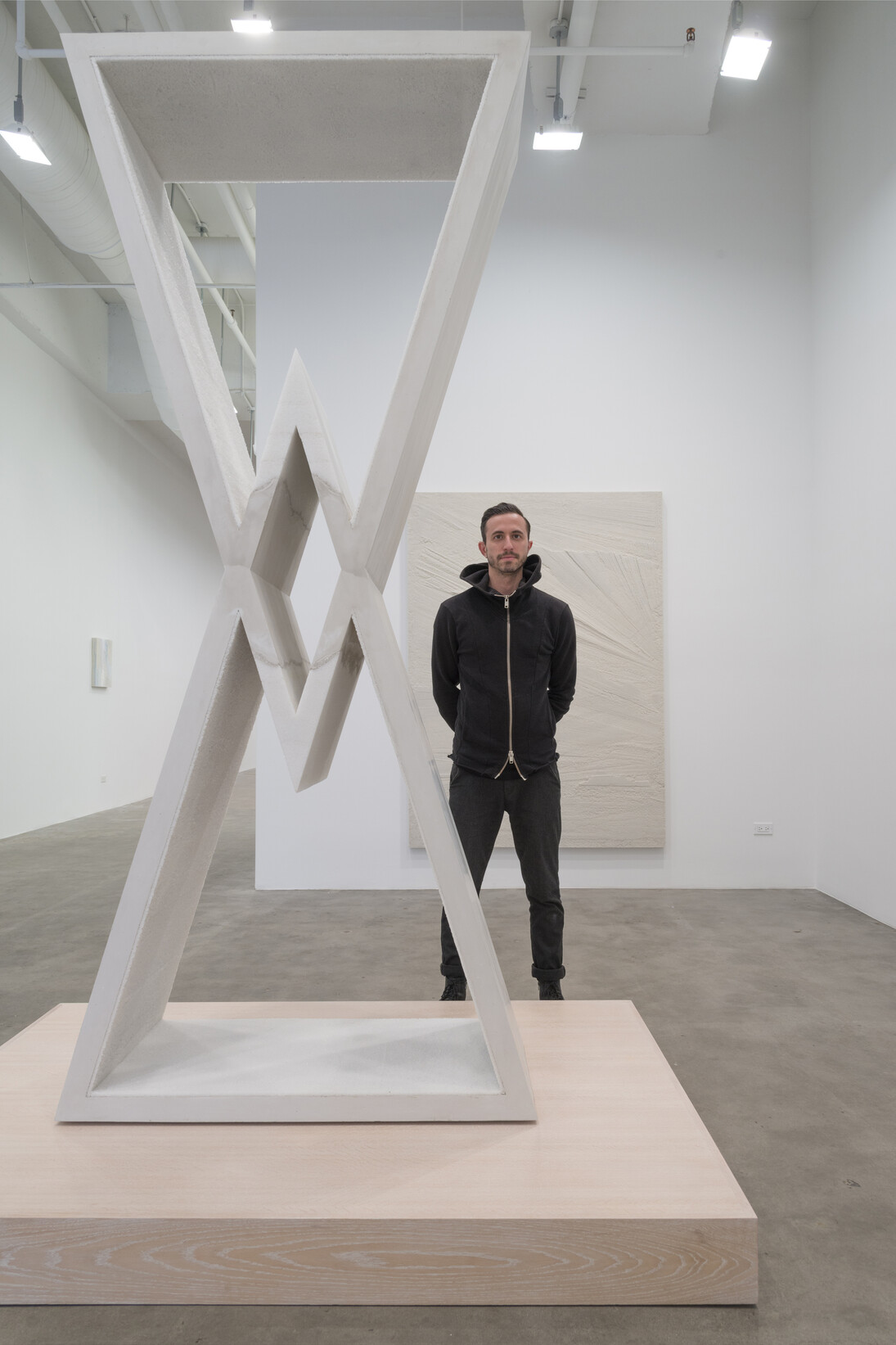 Fernando Mastrangelo, Eleven Years Ago…, 2015, 
Cement and salt, 94 x 41 x 19 inches, (238.8 x 104.1 x 48.3 cm), Installation view with artist. Courtesy Mike Weiss Gallery, New York
