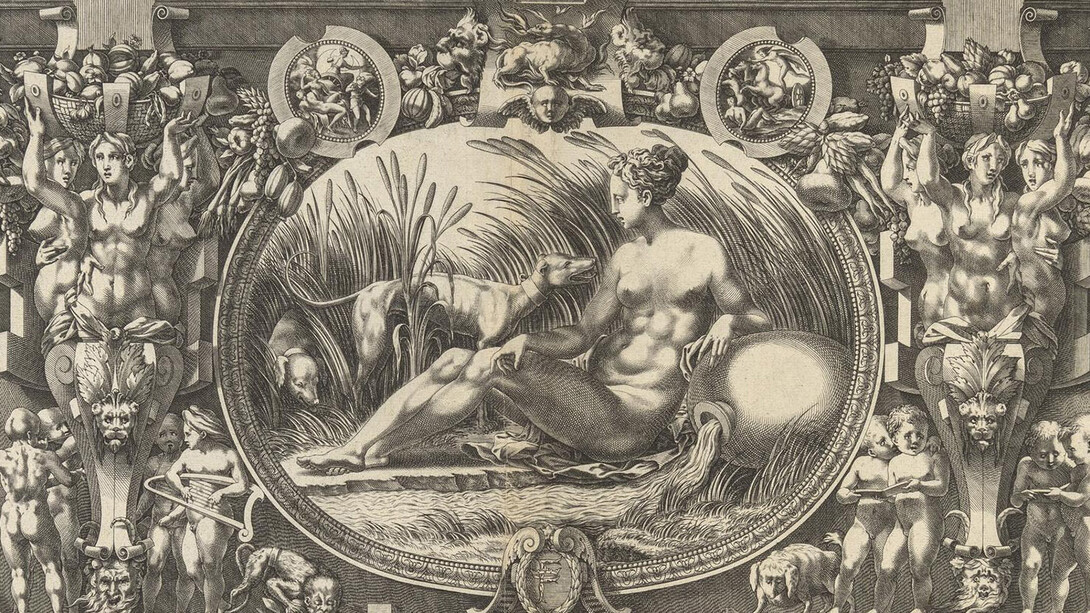 Antonio Fantuzzi, after an original by Rosso Fiorentino, Design for stucco decorations in the Gallery of Francis I, circa 1542–44. Courtesy of the State Hermitage Museum