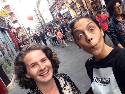 The two friends enjoying China Town, London