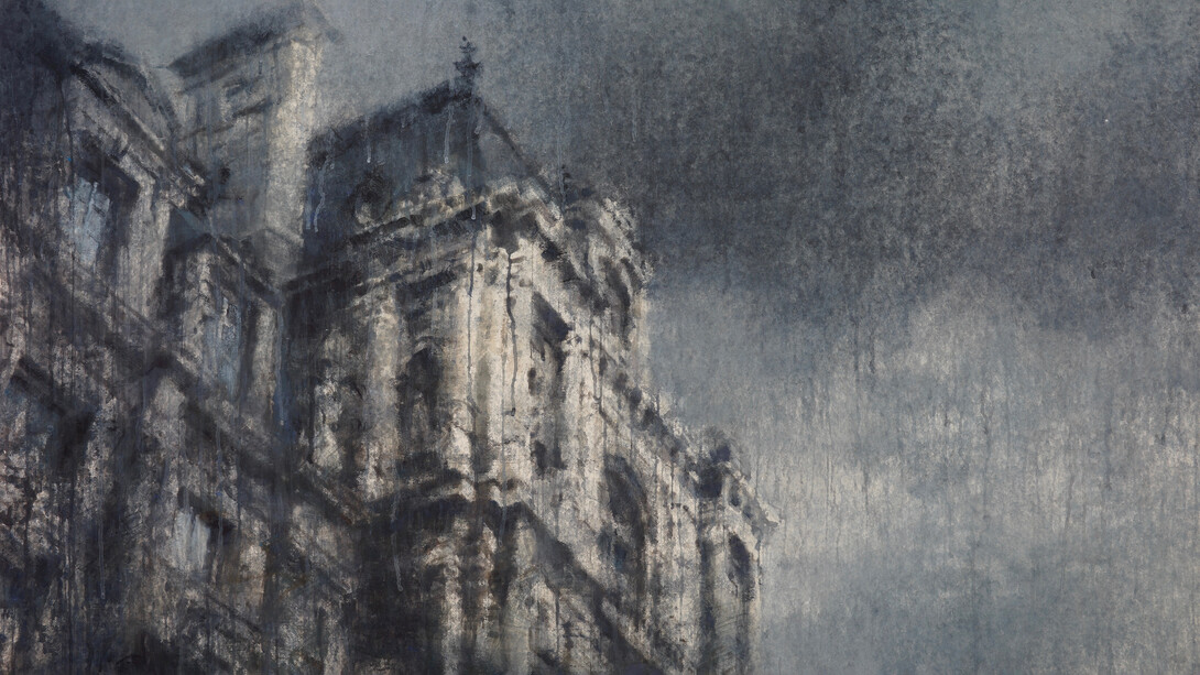 Hotel de Ville, Paris II. Watercolor on arches paper, 44" x 67", 114.3 x 170.1cm. Courtesy of Hugo Galerie (detail)