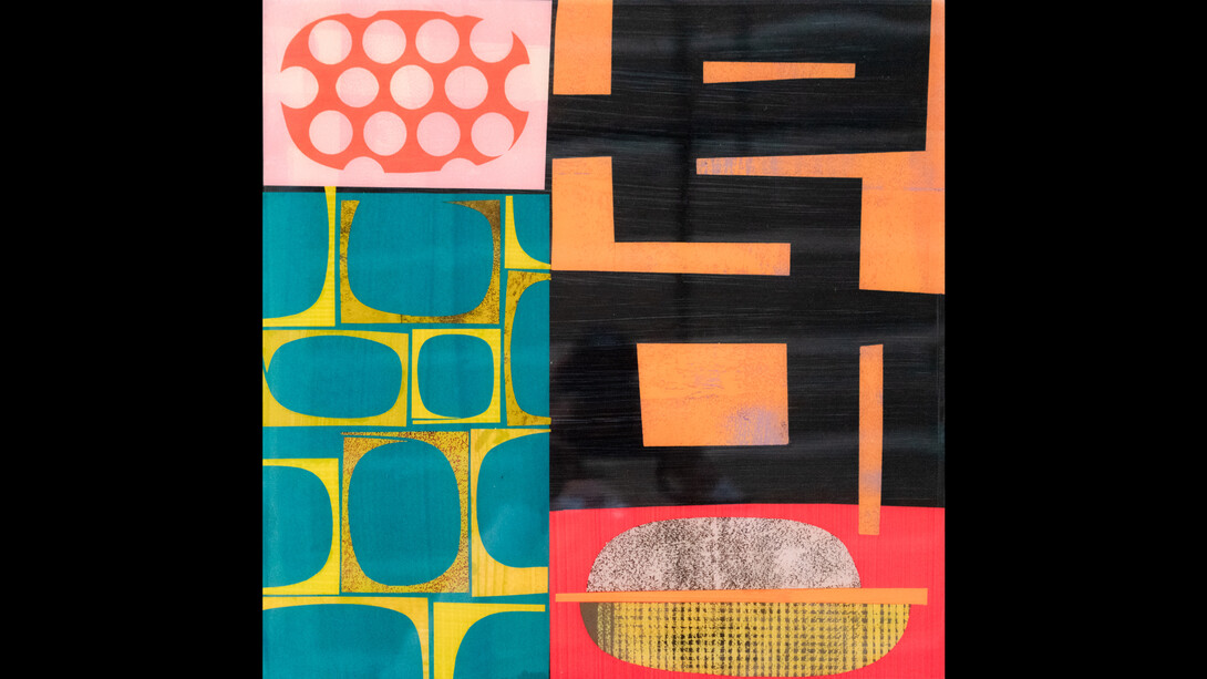 Rex Ray, No. 3919, 2013, cut paper collage on wood panel with resin surface, 16x16 inches. Courtesy of Gallery 16