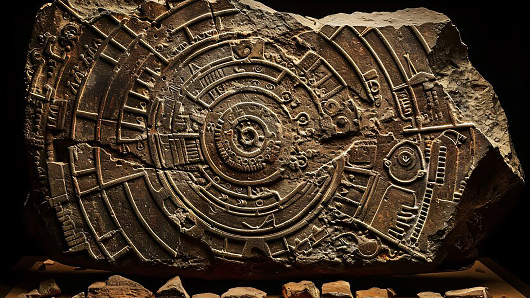 Inca and Mayan stone carvings featuring intricate designs and alchemical symbols