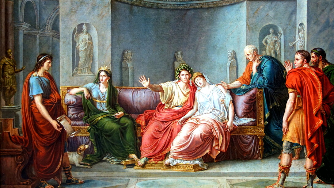  Jean-Baptiste Wicar, (1762–1834). Virgilio leyendo la Eneida delante de Augusto y Livia. Sala Sommariva, interior de Villa Carlotta en Tremezzo, Como, Italia
