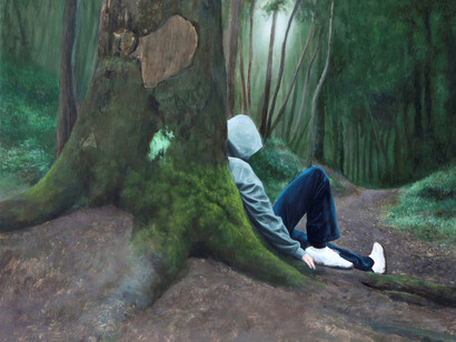 Patrick Redmond, Untitled (Seated figure), oil on canvas, mounted on panel, 40 x 48.5 cm