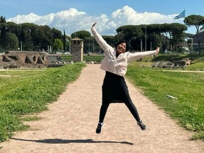 Sara Terracina celebrating her jog at Circus Maximus in Rome