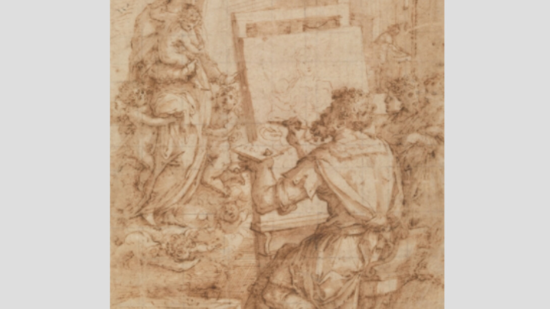 San Lucas pintando a la Virgen, 1567 - 1572. Aguada, Lápiz, Pluma, Tinta parda sobre papel agarbanzado, 264 x 214 mm. Courtesy of Museo del Prado
