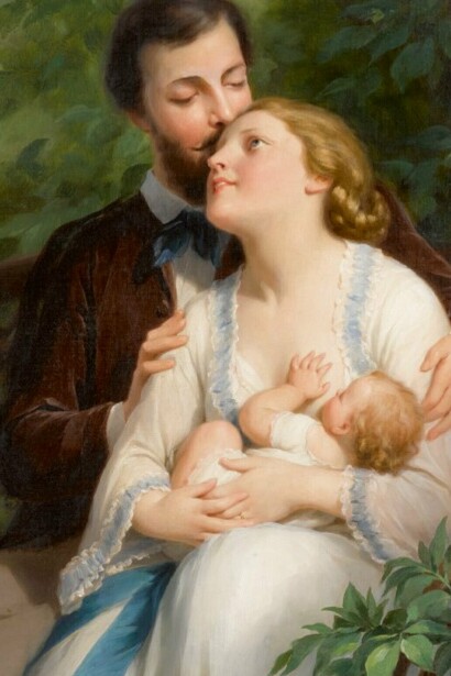 "Alimentando al bebé", óleo sobre lienzo, Fritz Zuber-Buhler, 1896