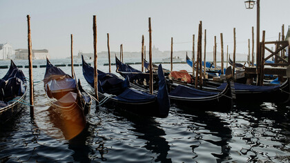 Scorcio sulla laguna al tramonto, Venezia, Italia