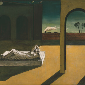 Giorgio de Chirico, La ricompensa dell'indovino [The Soothsayer's Recompense)], 1913. Oil on canvas, 135.6 x 180 cm; 53 3/8x 79 7/8in. Philadelphia Museum of Art: The Louise and Walter Arensberg Collection, 1950. © 2016 Artists Rights Society (ARS), New York / SIAE, Rome.Courtesy of thePhiladelphia Museum of Art.