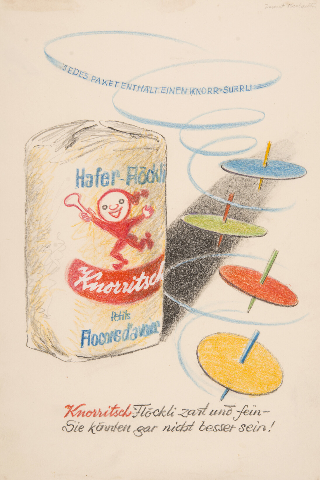 Bozzetto per inserzione «Knorritsch» (1950 circa). Autore: Hans Tomamichel. Committente: Società Anonima dei Prodotti Alimentari Knorr | Unilever Schweiz GmbH